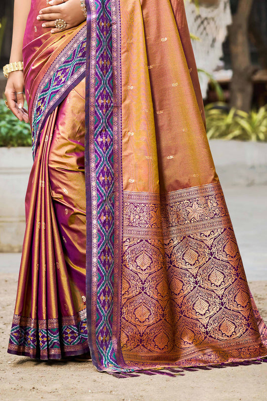 Copper Gold Soft Silk Woven Work Traditional Saree