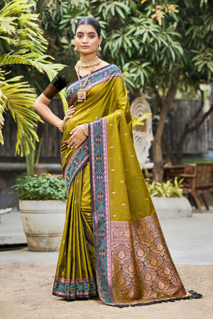 Olive Green Soft Silk Woven Work Traditional Saree