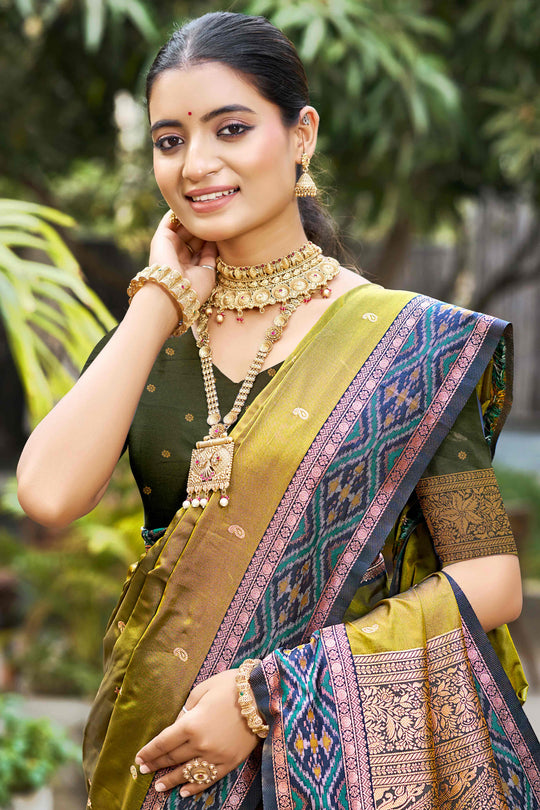 Olive Green Soft Silk Woven Work Traditional Saree