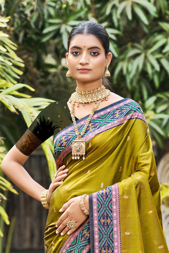 Olive Green Soft Silk Woven Work Traditional Saree