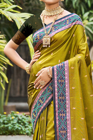 Olive Green Soft Silk Woven Work Traditional Saree