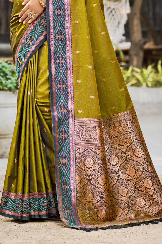 Olive Green Soft Silk Woven Work Traditional Saree