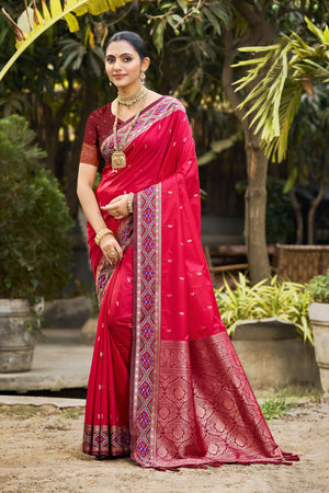 Ruby Pink Soft Silk Woven Work Traditional Saree