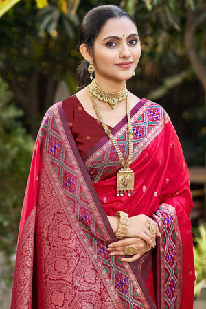 Ruby Pink Soft Silk Woven Work Traditional Saree