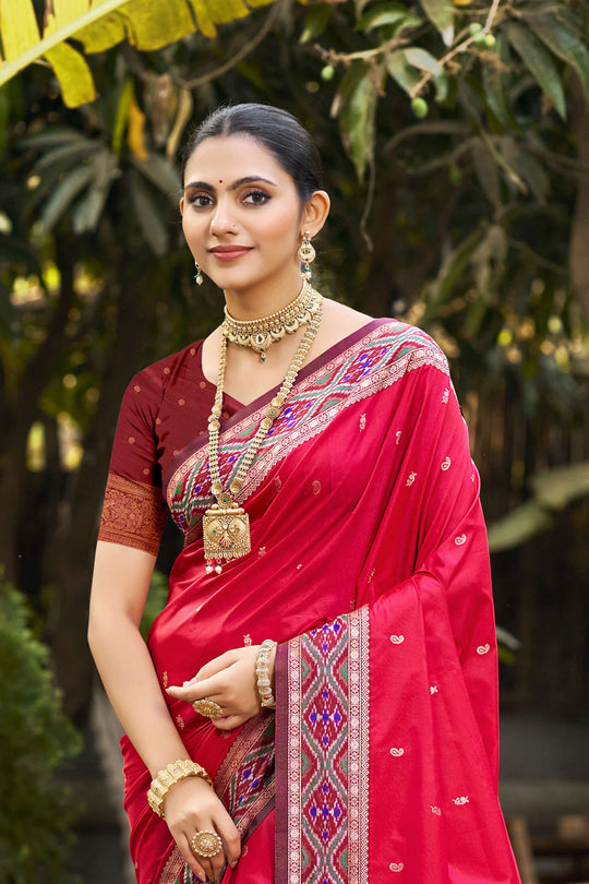 Ruby Pink Soft Silk Woven Work Traditional Saree