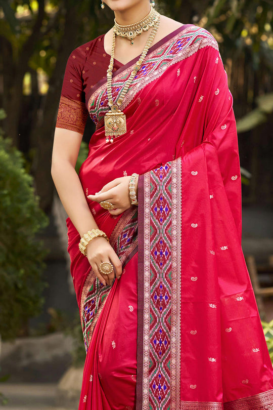Ruby Pink Soft Silk Woven Work Traditional Saree
