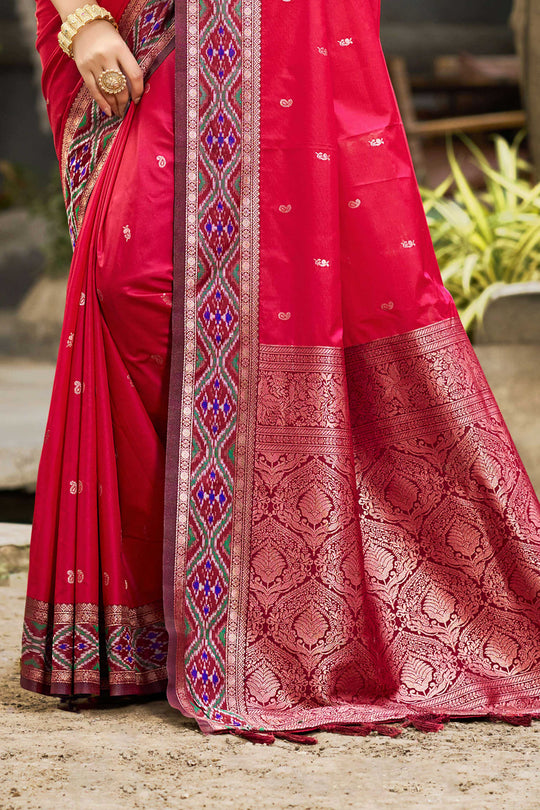 Ruby Pink Soft Silk Woven Work Traditional Saree