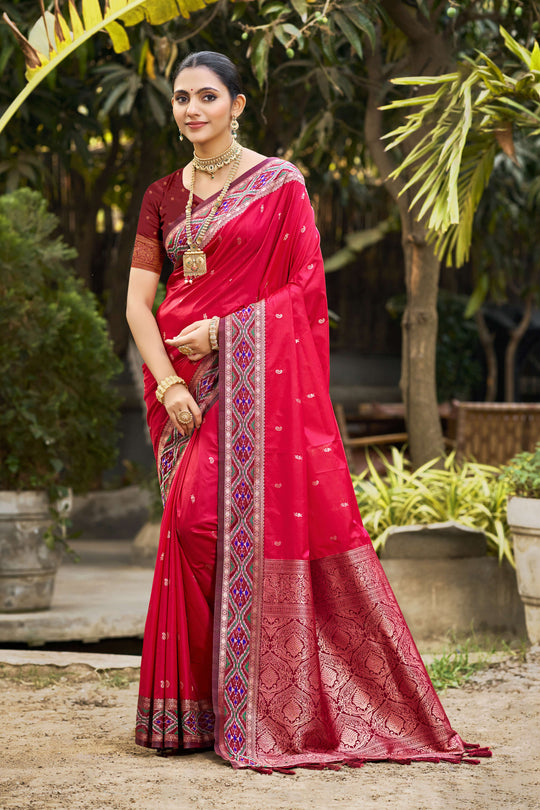 Ruby Pink Soft Silk Woven Work Traditional Saree