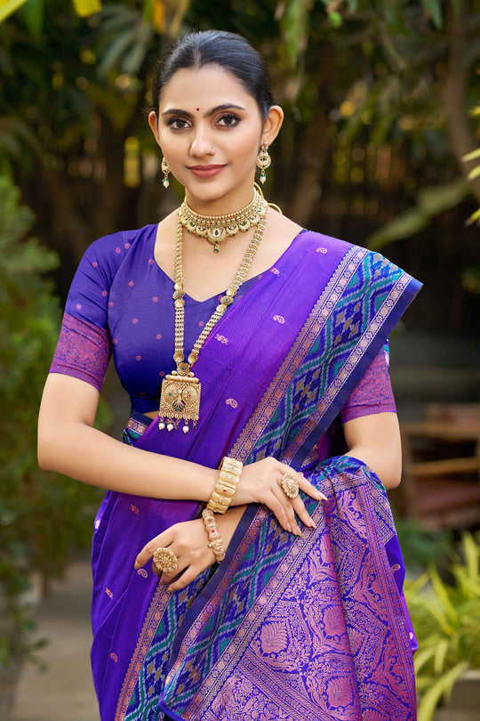 Violet Soft Silk Woven Work Traditional Saree