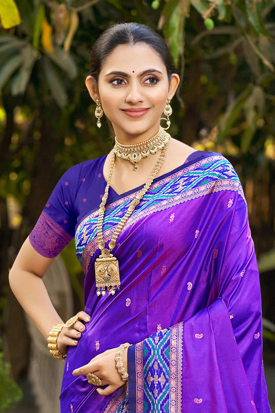 Violet Soft Silk Woven Work Traditional Saree