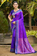 Violet Soft Silk Woven Work Traditional Saree
