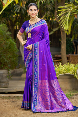 Violet Soft Silk Woven Work Traditional Saree