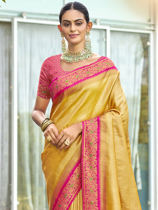 Yellow Silk Saree With Blouse Piece