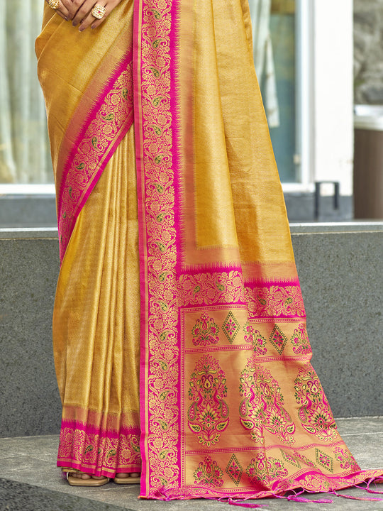Yellow Silk Saree With Blouse Piece