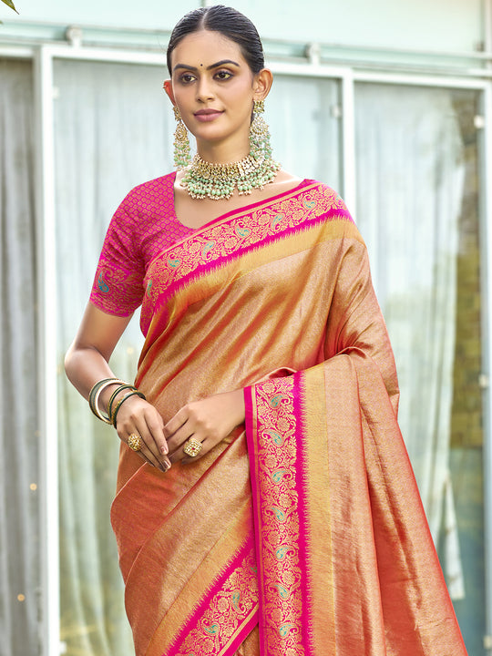 Peach Silk Saree With Blouse Piece