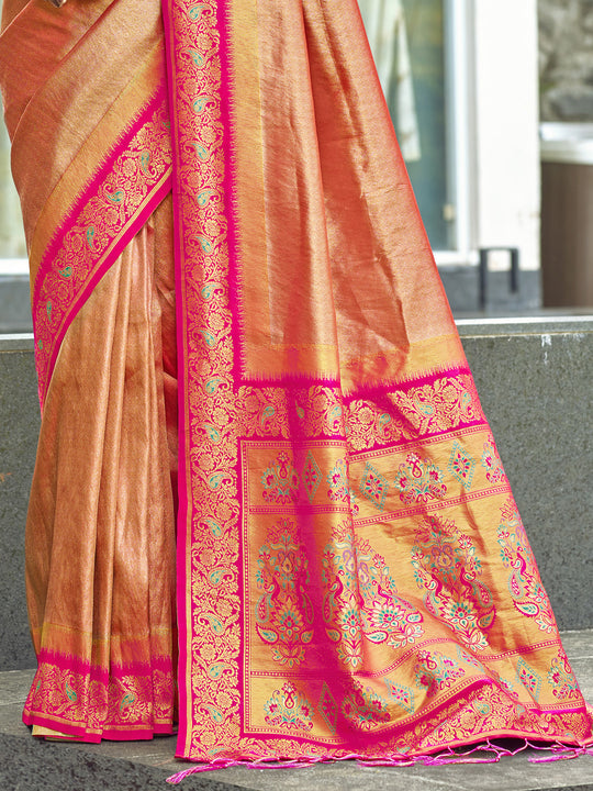 Peach Silk Saree With Blouse Piece