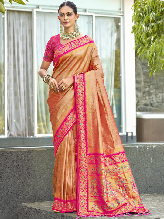 Peach Silk Saree With Blouse Piece