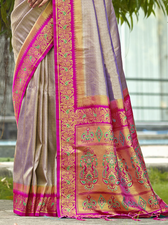 Grey Silk Saree With Blouse Piece