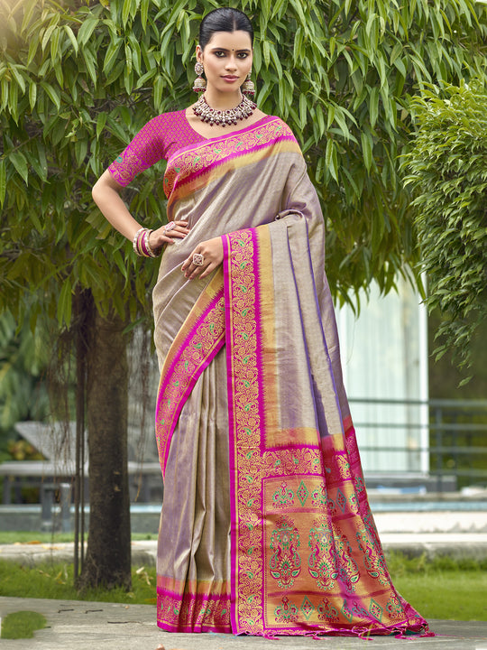 Grey Silk Saree With Blouse Piece