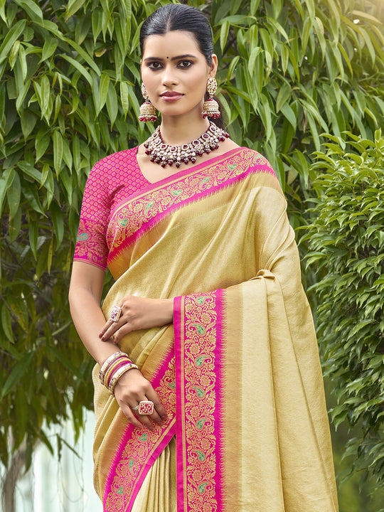 Beige Silk Saree With Blouse Piece