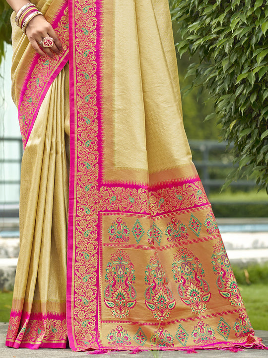 Beige Silk Saree With Blouse Piece