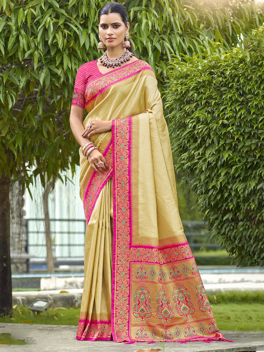 Beige Silk Saree With Blouse Piece