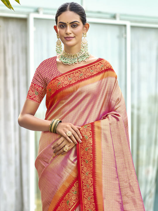 Pink Silk Saree With Blouse Piece