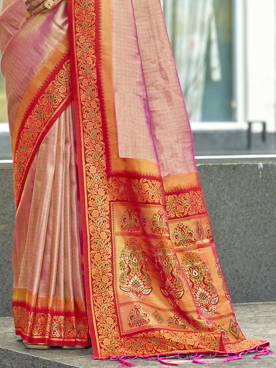 Pink Silk Saree With Blouse Piece
