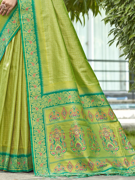 Green Silk Saree With Blouse Piece