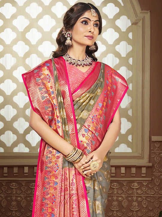 Grey Silk Saree With Blouse Piece