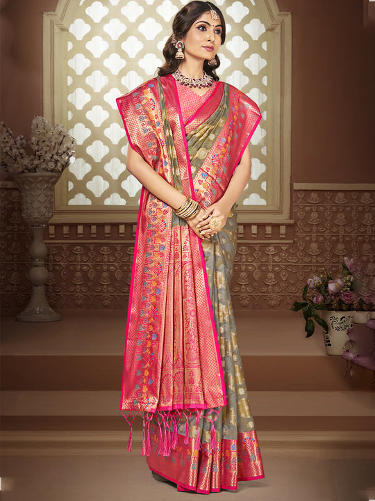 Grey Silk Saree With Blouse Piece
