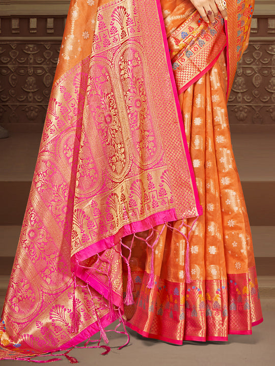 Orange Silk Saree With Blouse Piece