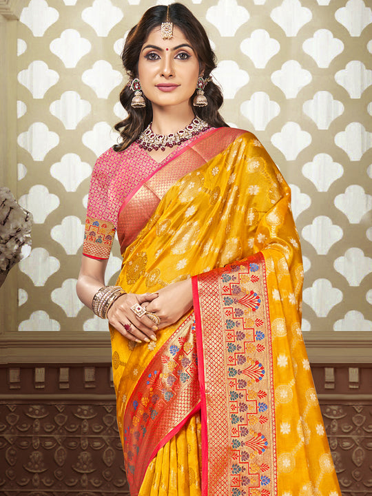 Yellow Silk Saree With Blouse Piece