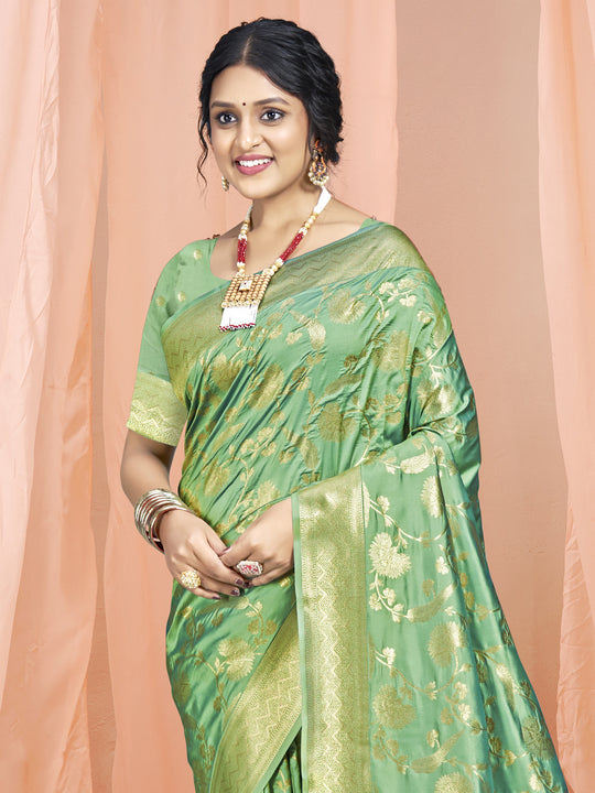 Teal Silk Saree With Blouse Piece