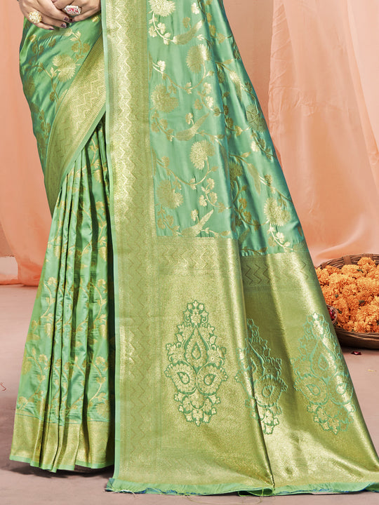 Teal Silk Saree With Blouse Piece