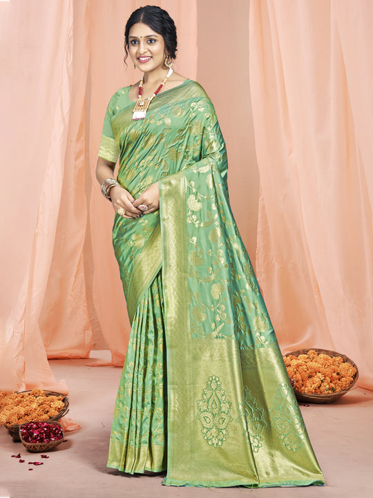 Teal Silk Saree With Blouse Piece