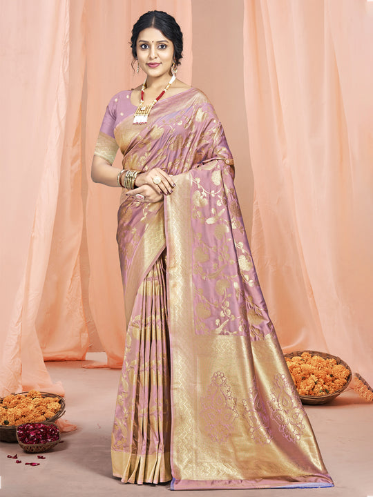 Pink Silk Saree With Blouse Piece