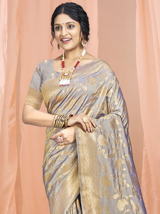 Grey Silk Saree With Blouse Piece