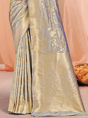 Grey Silk Saree With Blouse Piece