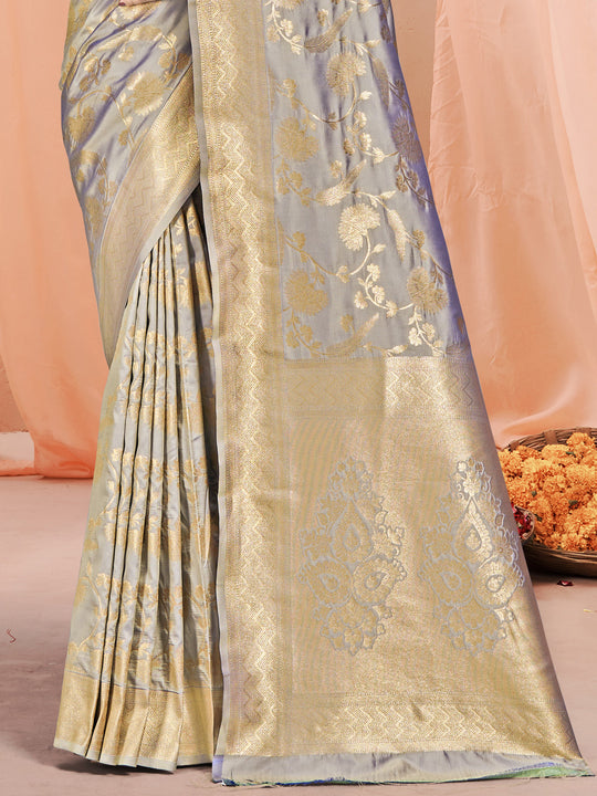 Grey Silk Saree With Blouse Piece