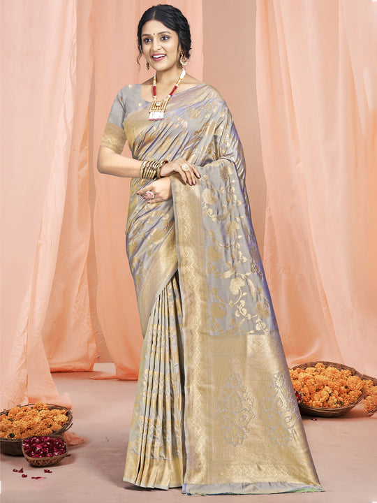 Grey Silk Saree With Blouse Piece