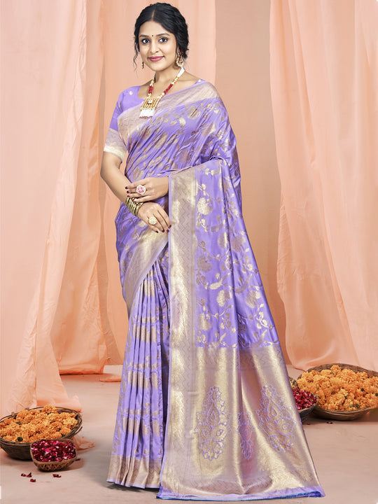 Lilac Silk Saree With Blouse Piece