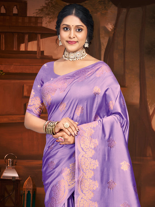 Lilac Silk Saree With Blouse Piece