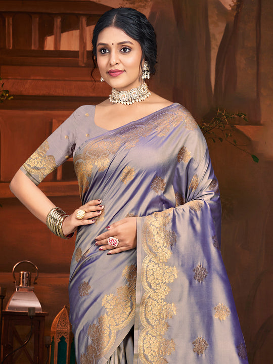 Lavender Silk Saree With Blouse Piece