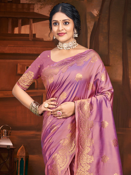 Pink Silk Saree With Blouse Piece