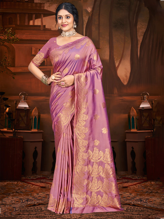 Pink Silk Saree With Blouse Piece