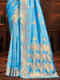 Sky Blue Silk Saree With Blouse Piece