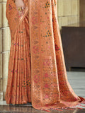 Peach Silk Blend Saree With Blouse Piece