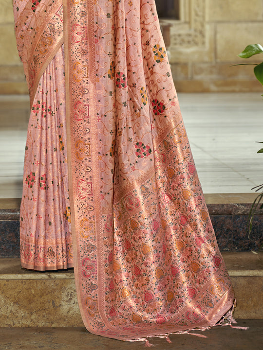 Pink Silk Blend Saree With Blouse Piece