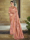 Pink Silk Blend Saree With Blouse Piece